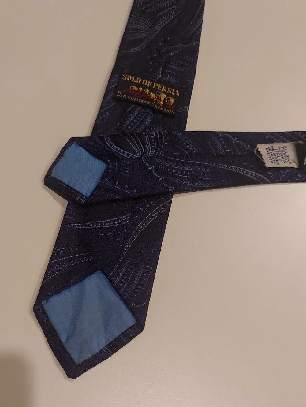 Vintage Gold Of Persia Dark Blue Paisley Silk Tie